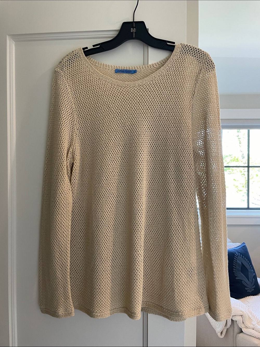 J. McLaughlin Light Beige Open-Knit Crewneck Sweater